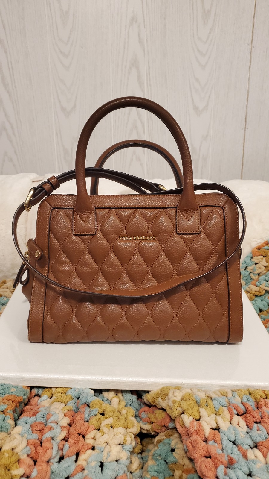 Vera Bradley luxury brown leather quilted hand/shoulder bag