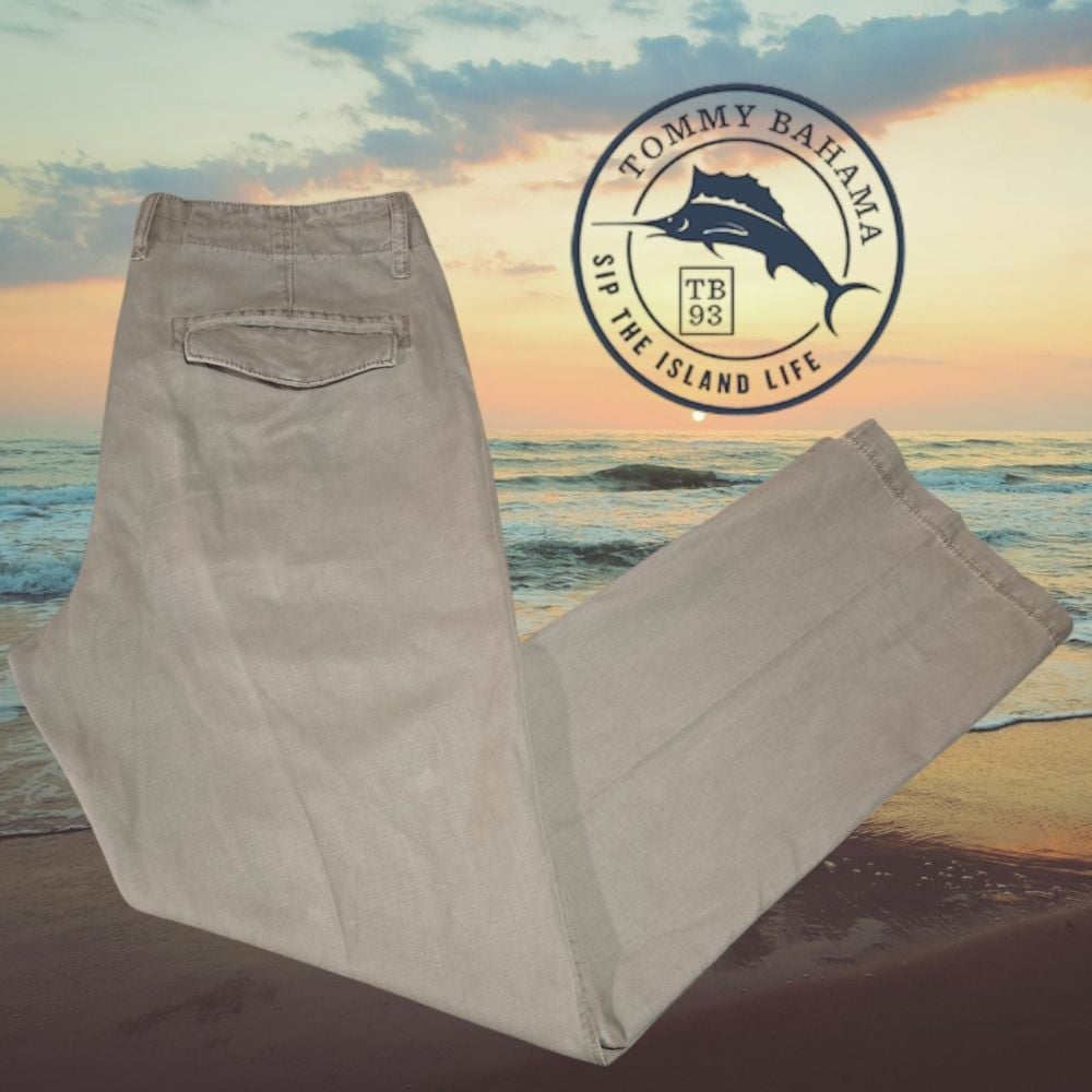 Tommy Bahama Jeans Men's Flat Front Linen Blend Relaxed Khaki Pants 37x34