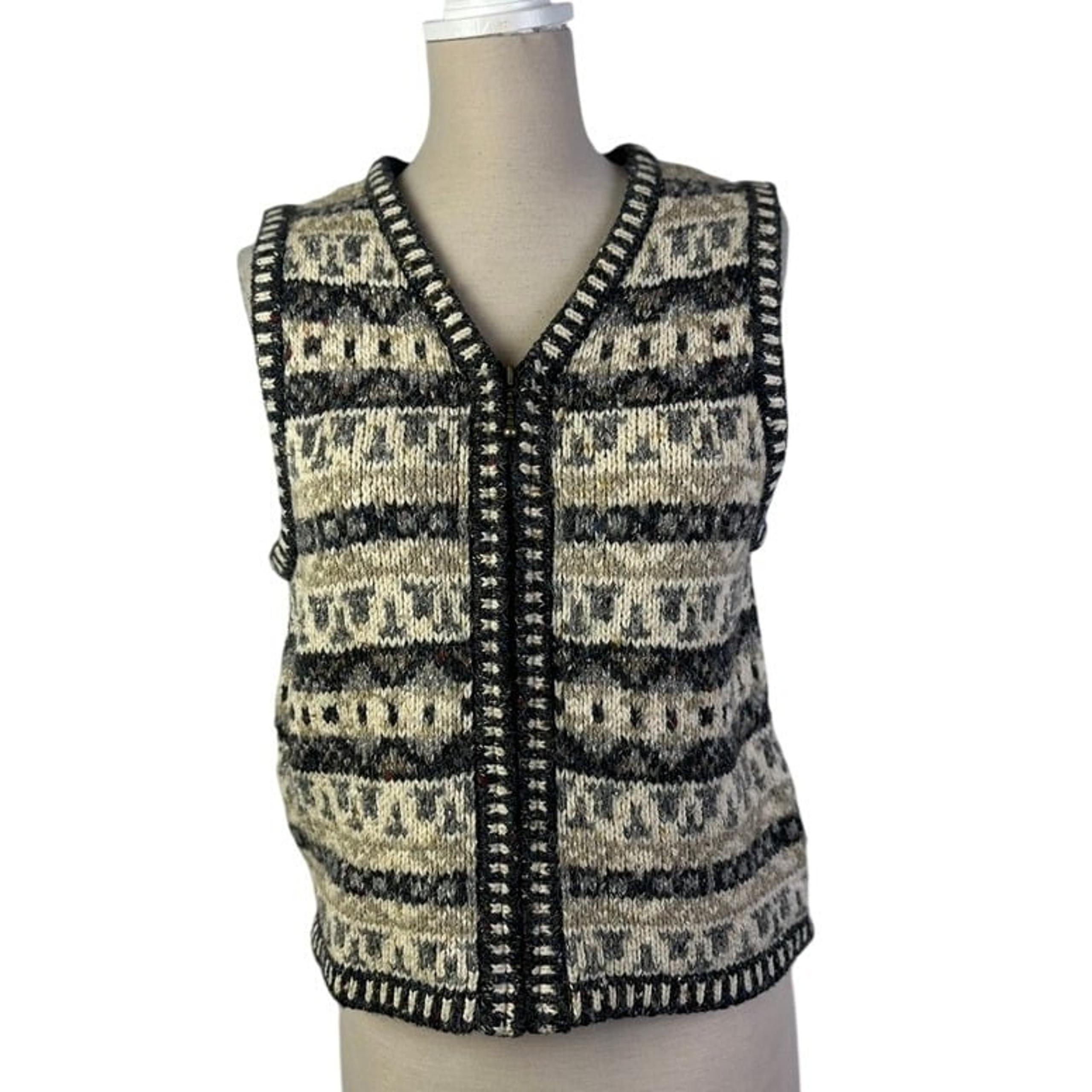 St John's Bay Granny Sweater Vest Fair Isle Zip Sleeveless Knit Petite Medium