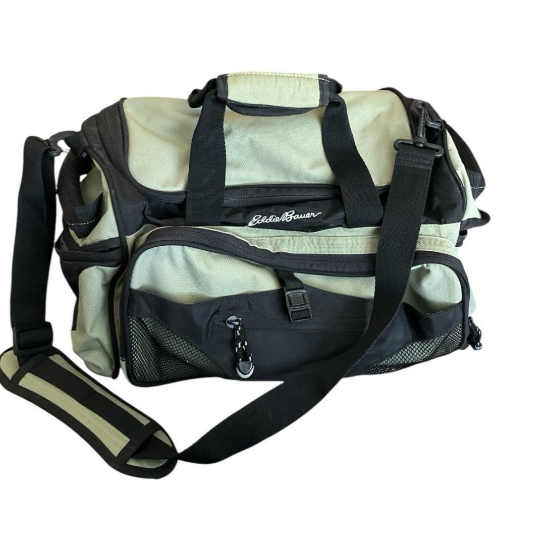Eddie Bauer Green Duffle Bag Gym Travel Ripstop Handles Strap 15 x 12 x 9