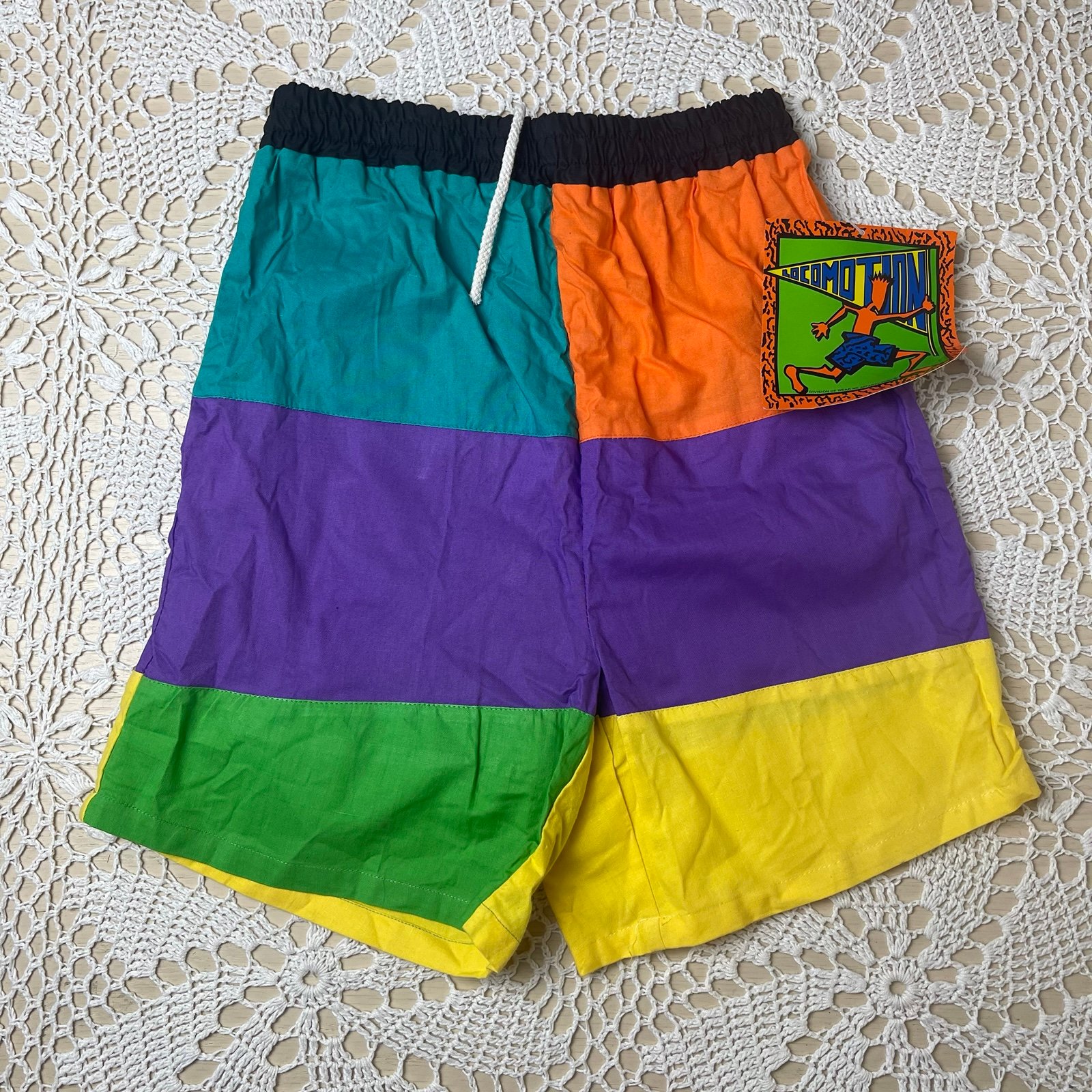 Vintage 1990s Locomotion Boys 14 Horizontal Stripe Colorblock Pull On Shorts