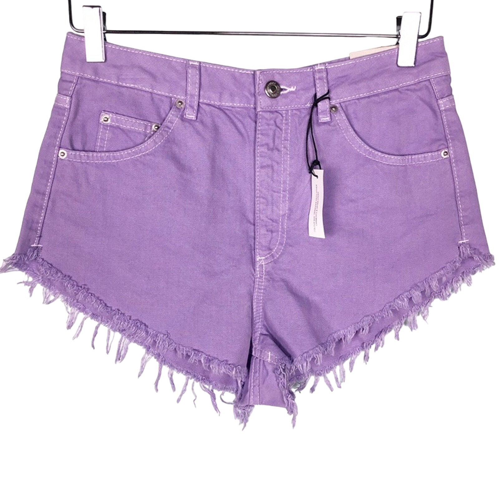 Topshop lavender purple denim Kiri Moto High Waisted Super Shorts size 6 new 52