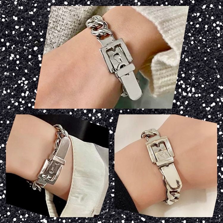 Trendy Silver Belt Buckle Wrist Bracelet