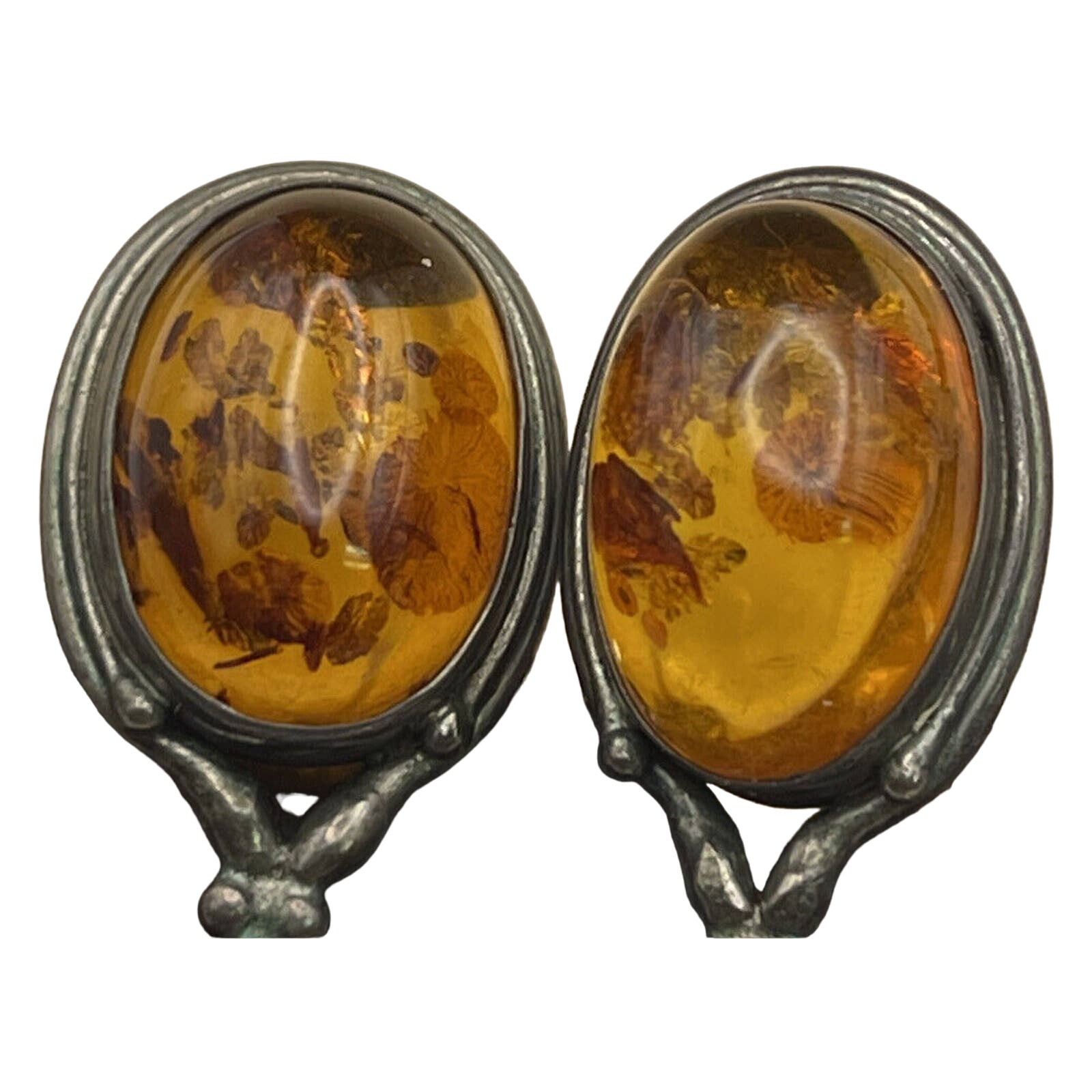 Vintage Sterling Silver Earrings 925 Som Signed Modernist Amber