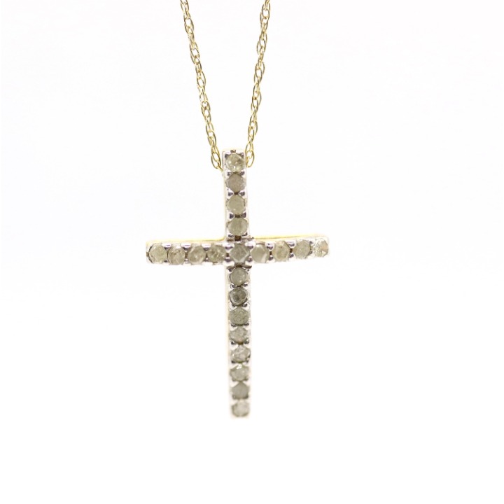 Vintage Crucifix Cross 10k Yellow Gold and Diamond Cross pendant. Crucifix Chain