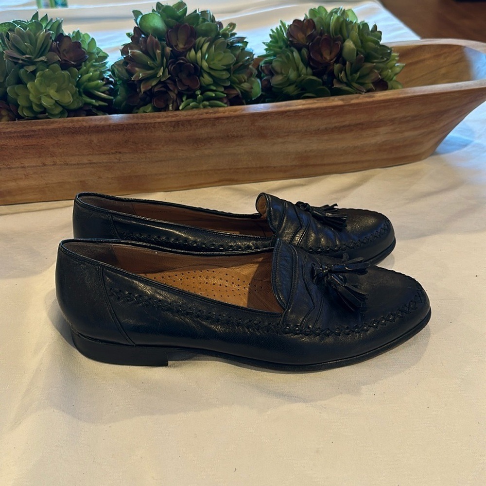 Bally Chancy Nappa Loafers shoes Black leather Tassels men's size 9 EUC