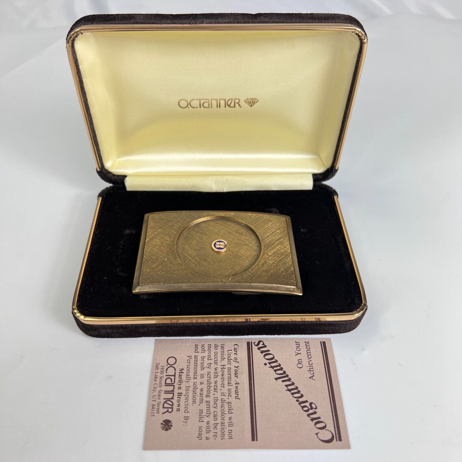 Vintage Cyprus OC Tanner Achievement Award Belt Buckle w Gold Centerpiece Emblem
