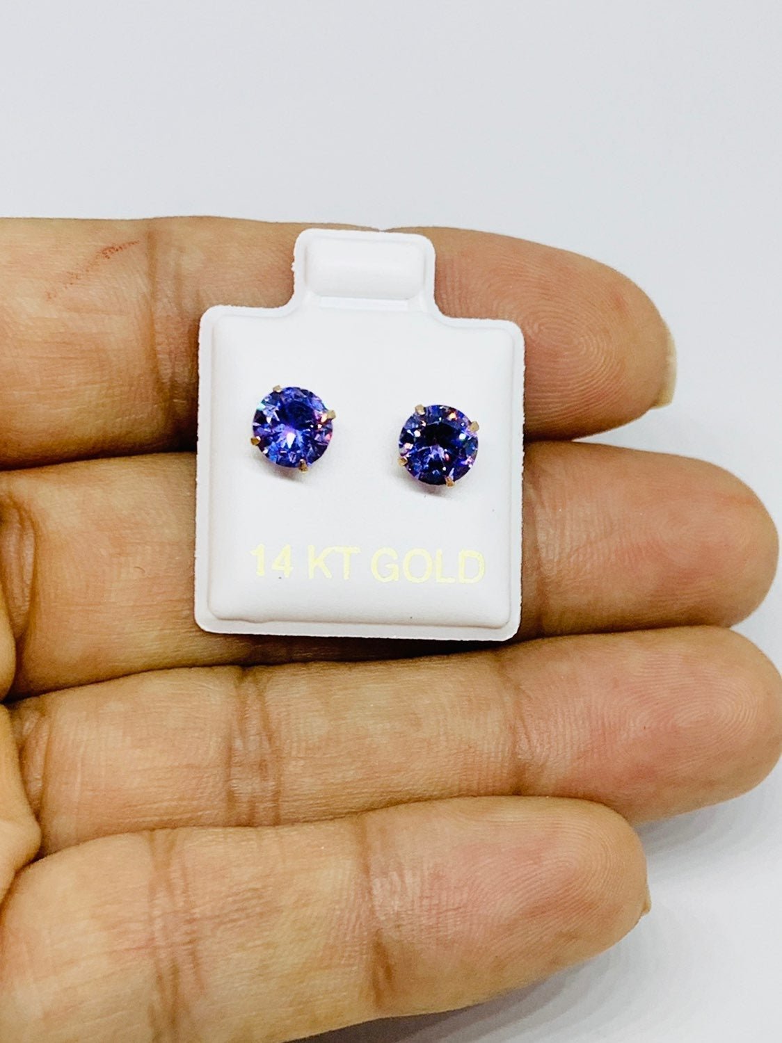 Real 14k Gold Studs Earrings Purple 6mm