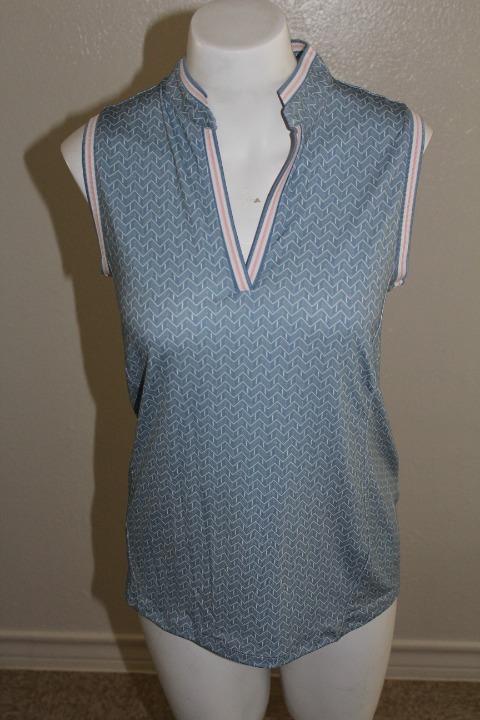 NWT WOMEN'S RALPH LAUREN RLX S/L POLO, SIZE: Small, COLOR: BLUE/CREAM