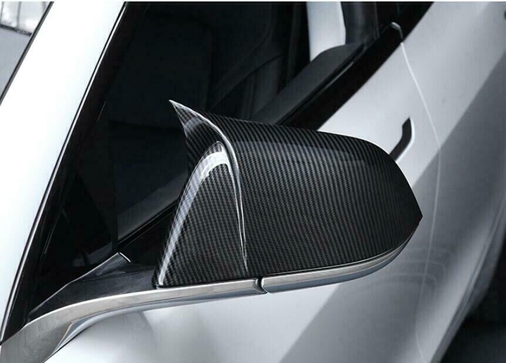 Tesla Model 3 Horn Style ABS Carbon Fiber Print Mirror Caps Overlay Cap 3M Prein