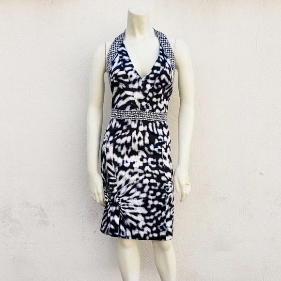 Vintage Just Cavalli Women's Abstract Halter Neck Mini Dress Black/White Size 6