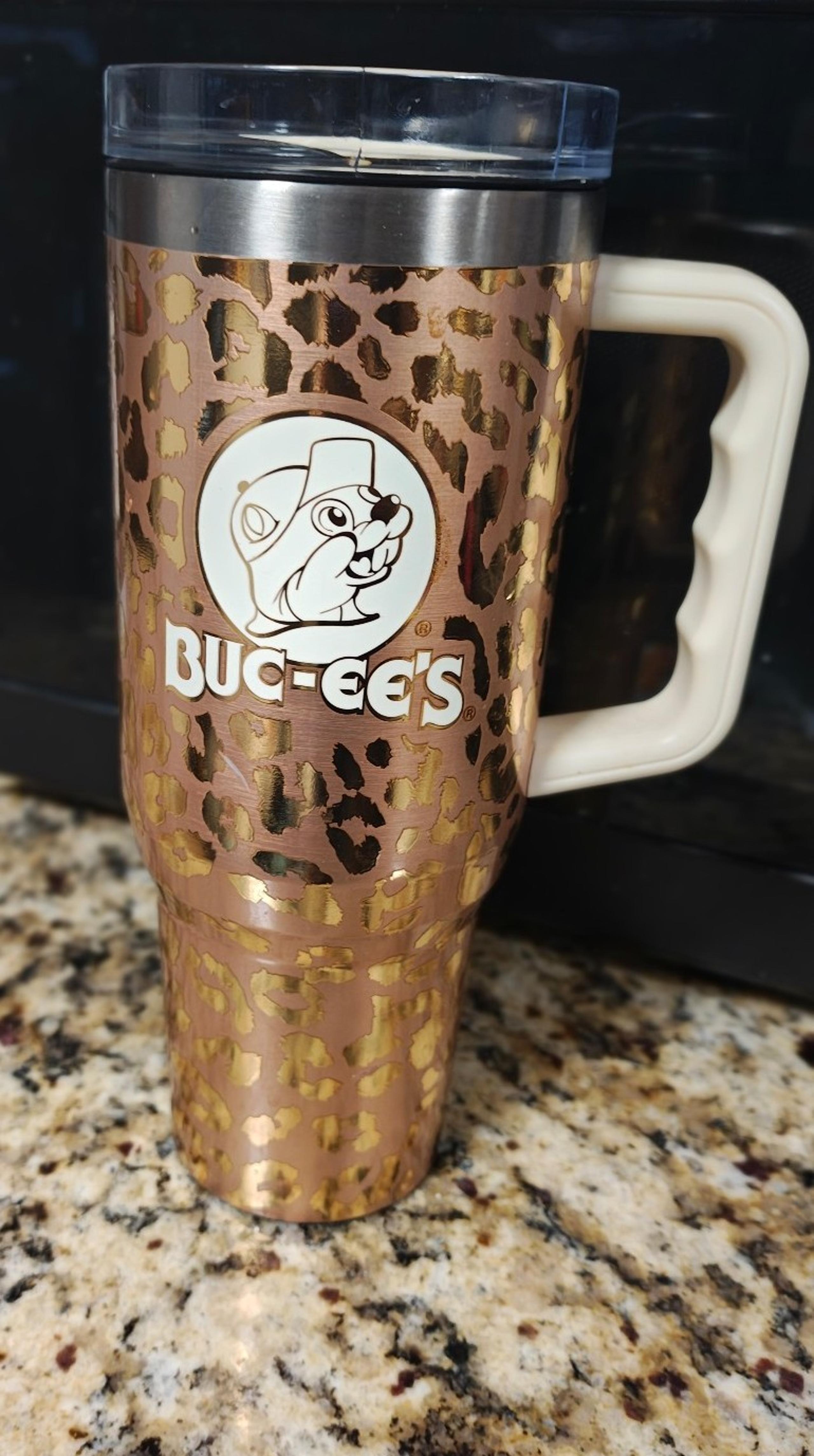 40 oz tumbler from Buc-ee's,  in a gold leopard Limited Edition