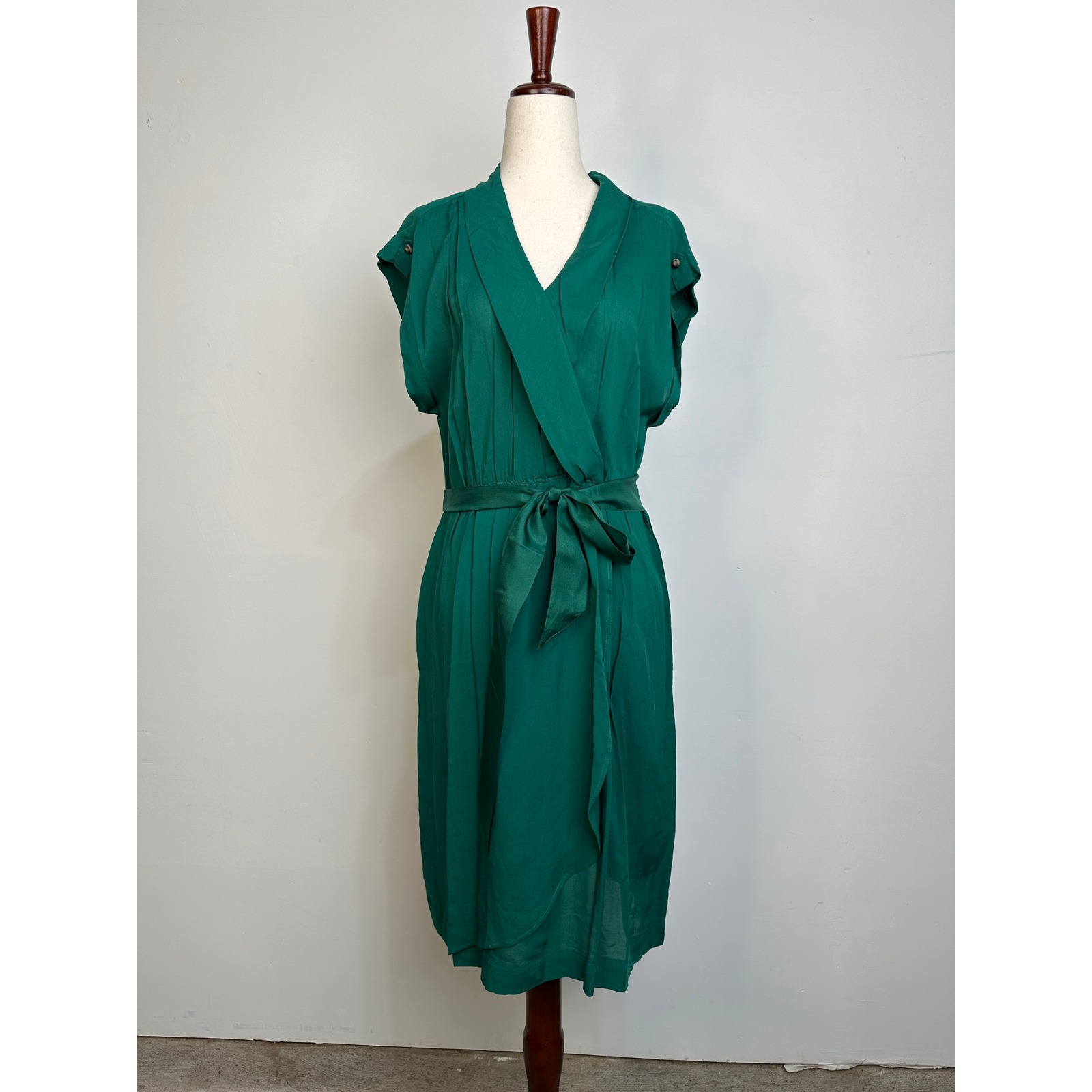 Anthropologie Maeve Green Faux Wrap Dress Size L