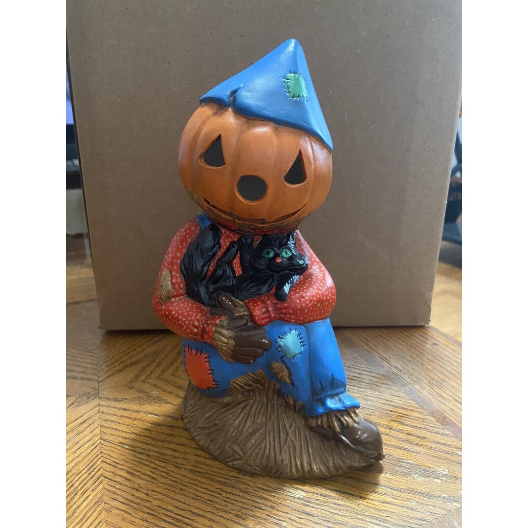 VINTAGE PUMPKIN HEAD SCARECROW CERAMIC FIGURE Halloween decoration