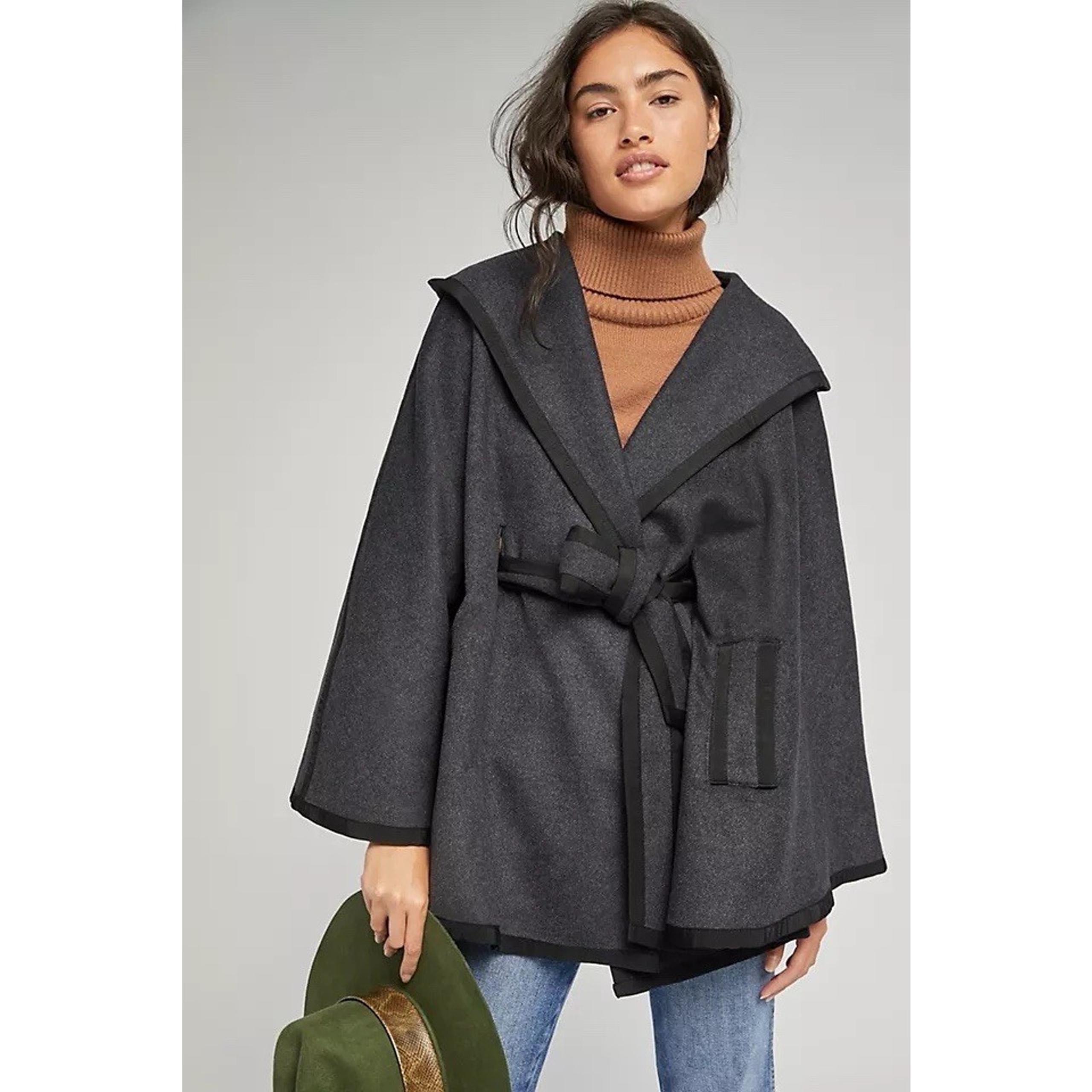 Anthropologie Akemi Kin Ana Hood Capelet Cape Sweater Poncho Wool Blend One Size