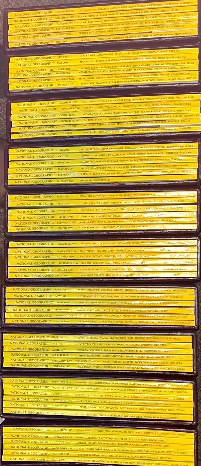 Vintage National Geographic Magazines with Leather Slip Cases (1997-2001)