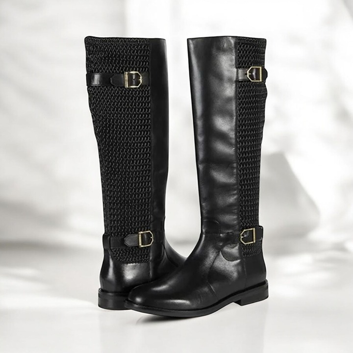 Cole Haan Chesley Water-Resistant Boots Black Leather Quilted Stretch Size 10B
