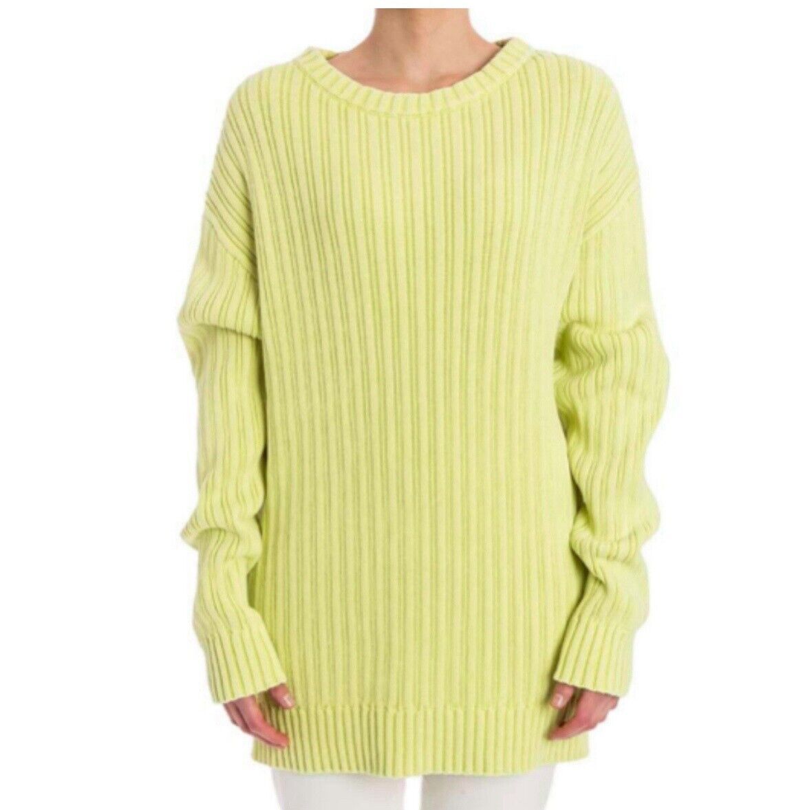 Sies Marjan Ribbed Knit Tunic Sweater In Lime Bright Yellow Green Womens Medium