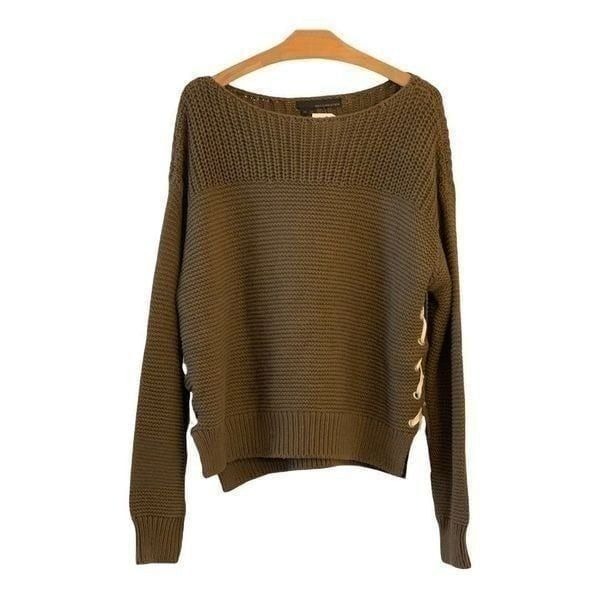 360 Sweater Olive Emilia Lace Up Sweater