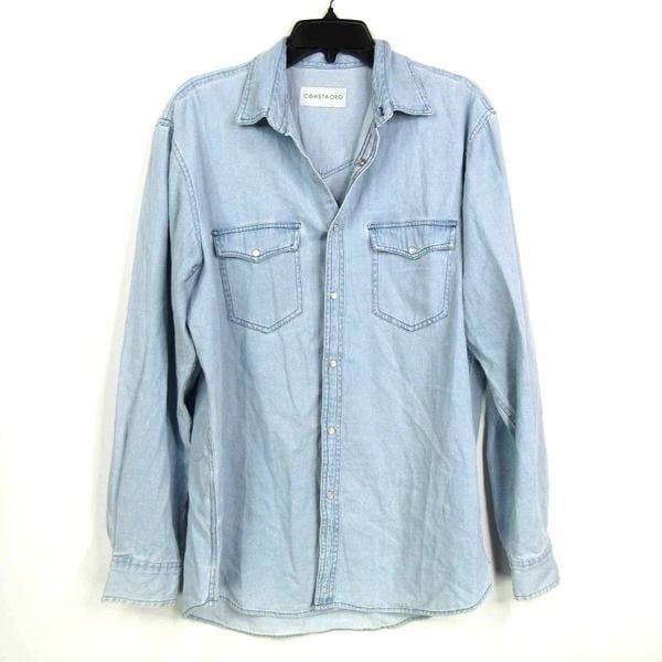 COSTAORO MEN'S DENIM BUTTON UP SHIRT IN BLUE SZ M