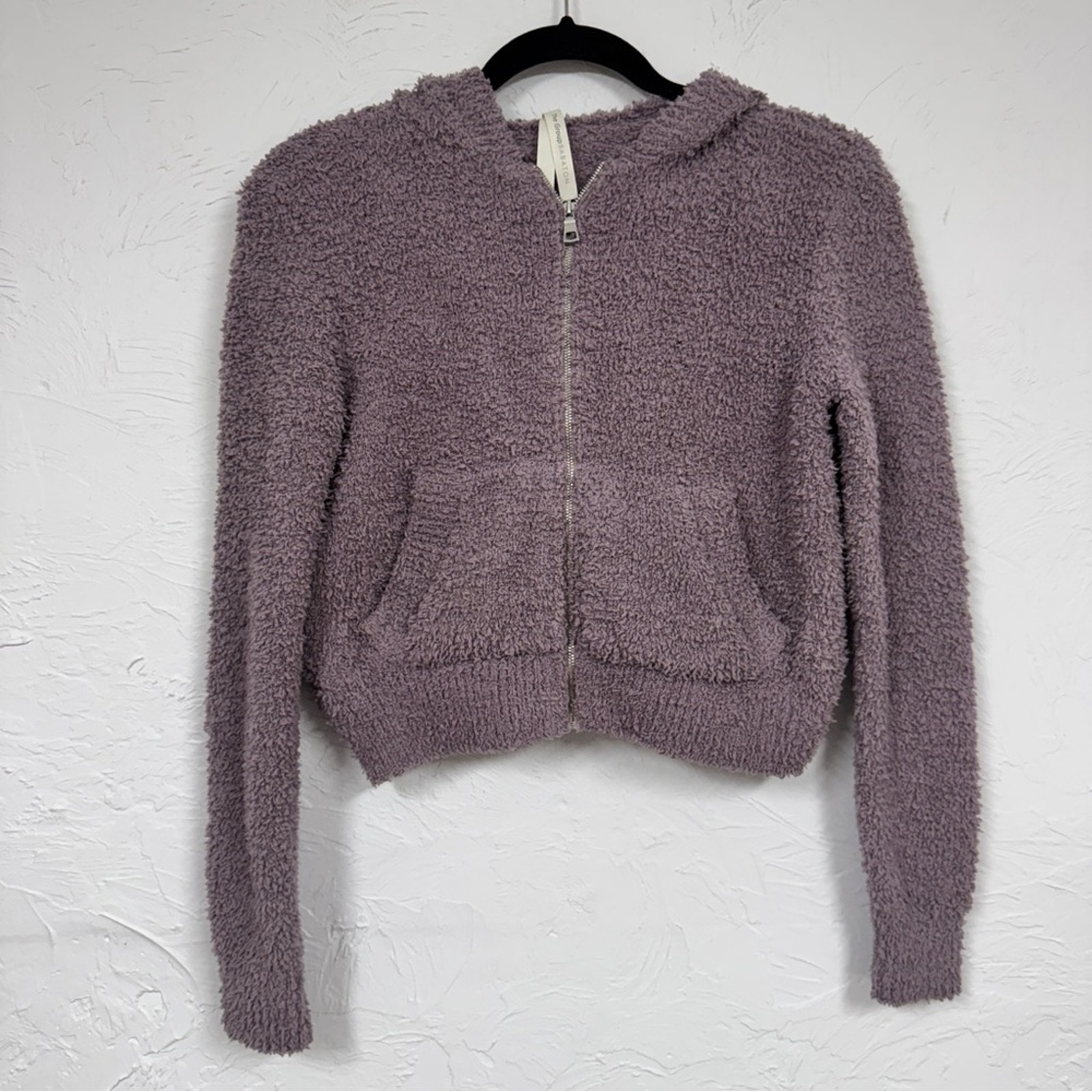 Babaton Aritzia Purple Teddy Bear Cropped Hoodie Sweatshirt Womens XXS Cozy Zip