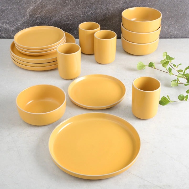 Yellow Stoneware Dinnerware Set 16-Piece-EH37S