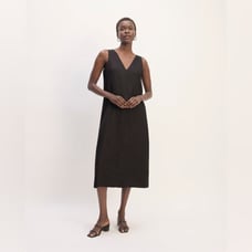 Everlane The Linen V-Neck Midi Dress in Black Size 4 NWOT