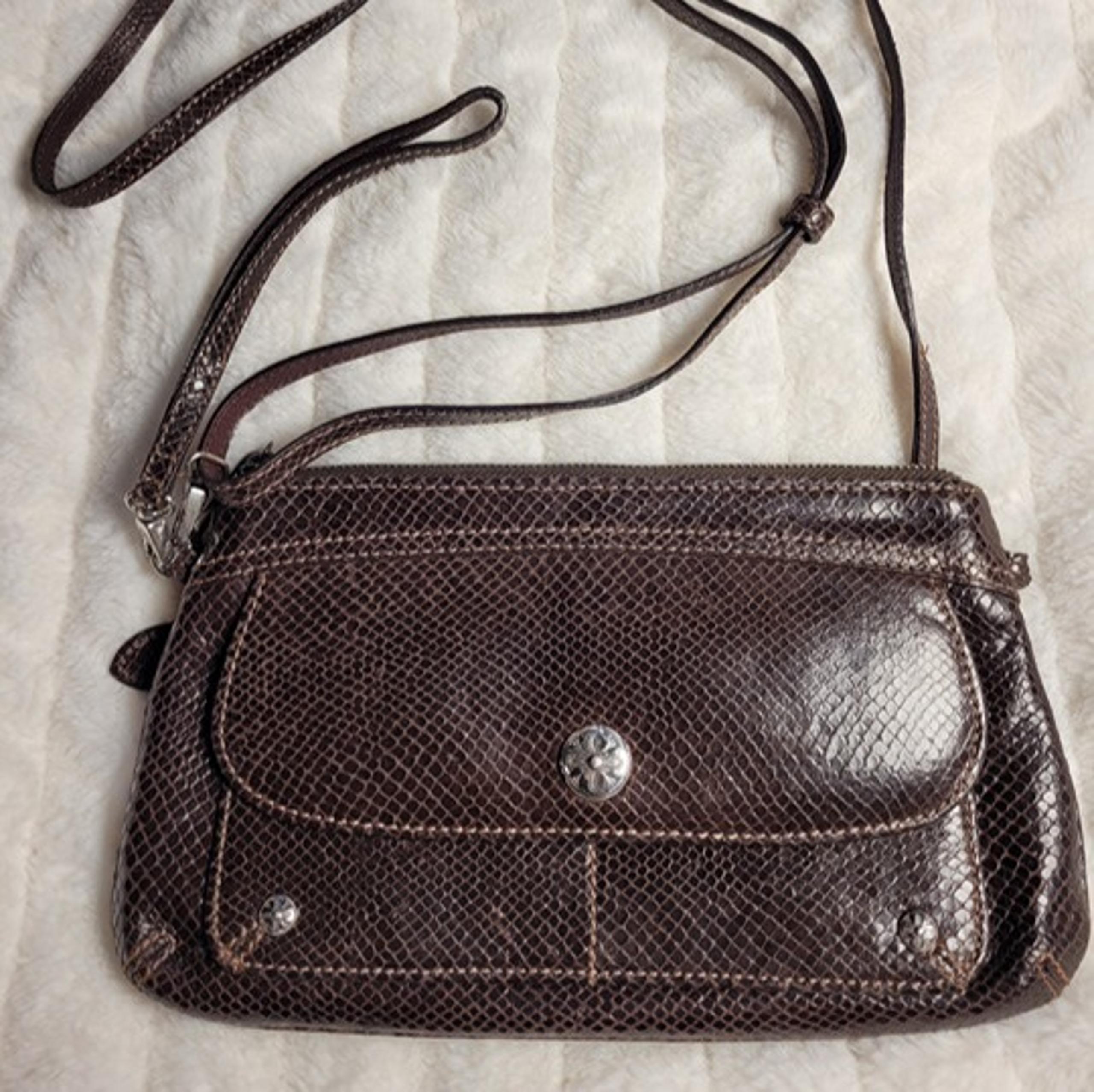 Vintage Brighton Python Brown Leather Crossbody/Wristlet Clutch GUC
