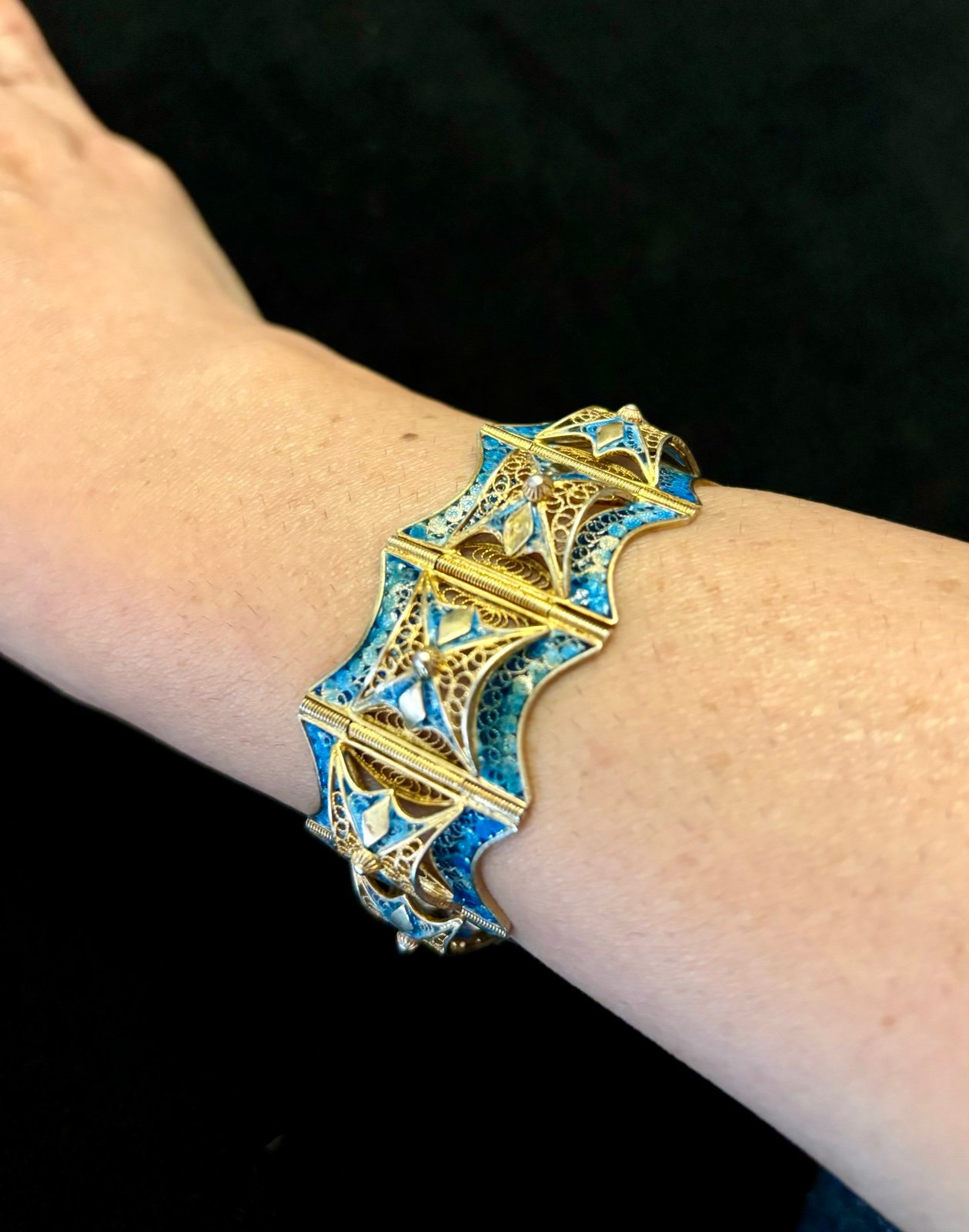 Vintage Chinese Export Silver 800 Filigree Cloisonne Enamel Bracelet