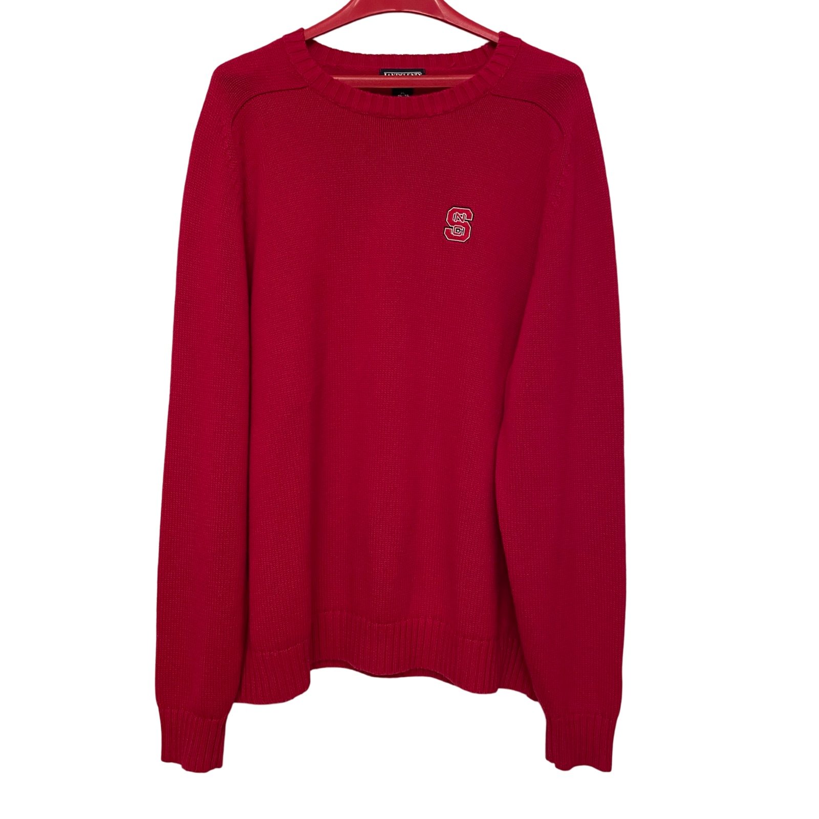 Vintage 90s Lands End NC State Red Cotton Sweater Mens XL 46-48 NCSU Wolfpack