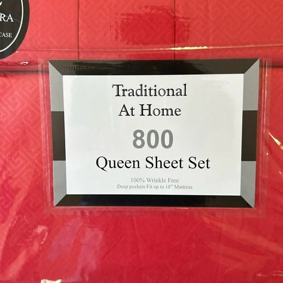 Traditional at Home 6pc Queen Sheet Set red lipstick Embossed maze key print