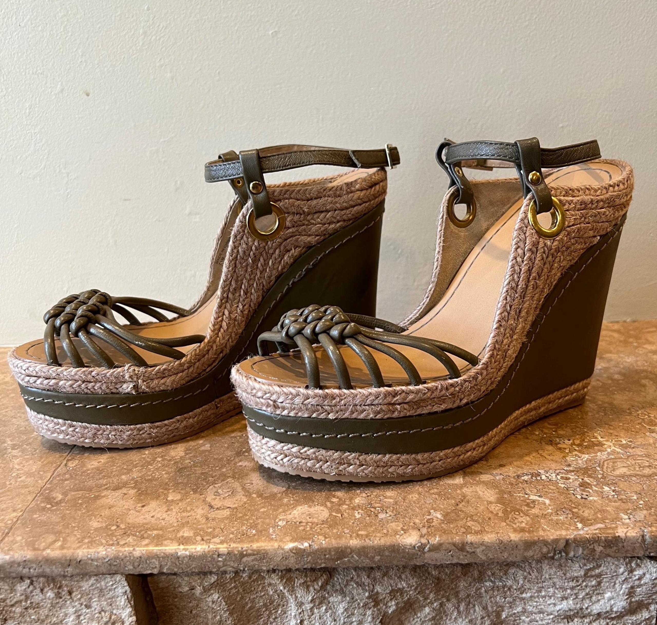 H by Halston green leather espadrille wedges • size 7.5