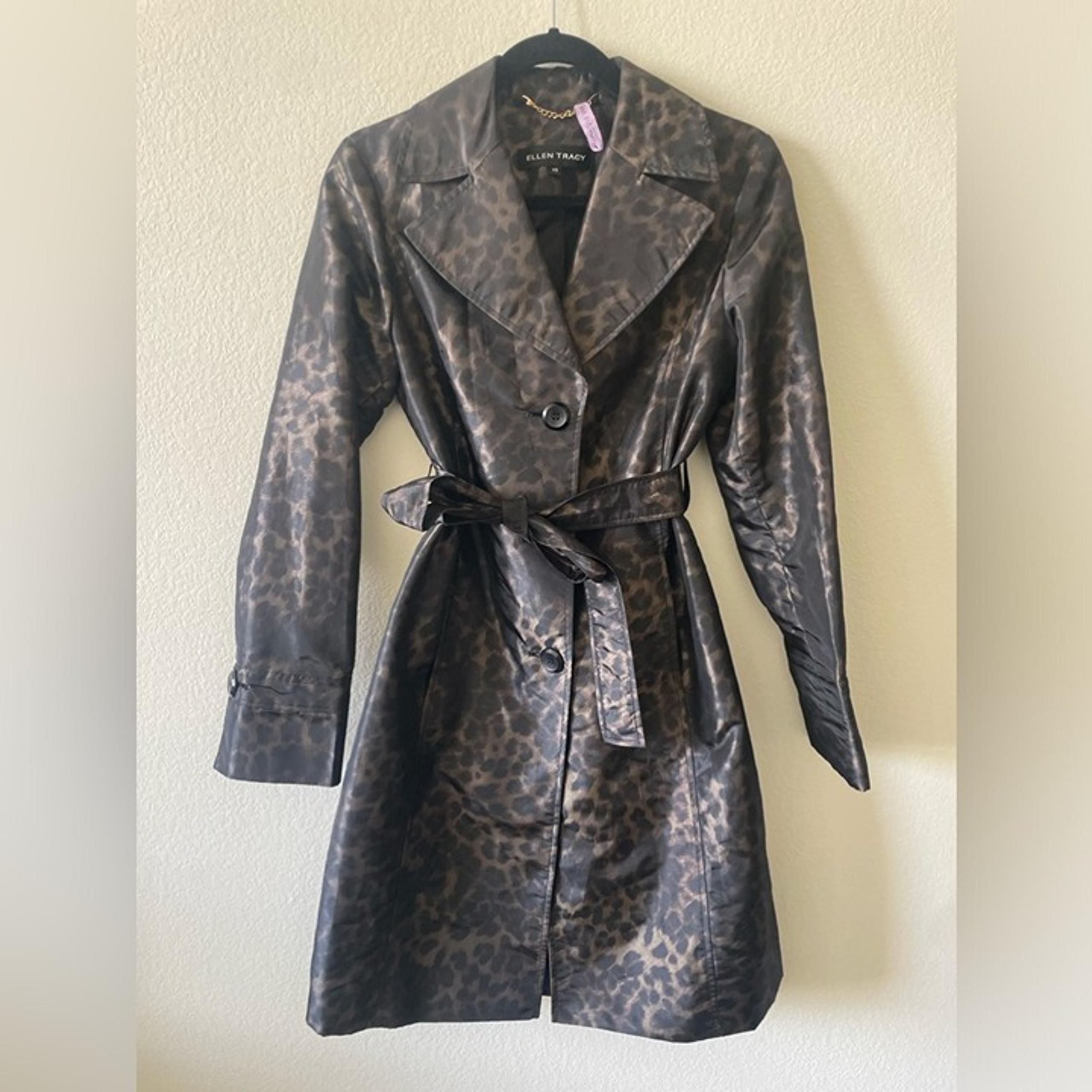 Ellen Tracy cheetah print trench coat