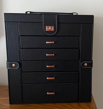 New Extra Large Jewelry Box Jewelry Case PU Leather 6 Tier 5 Drawers.