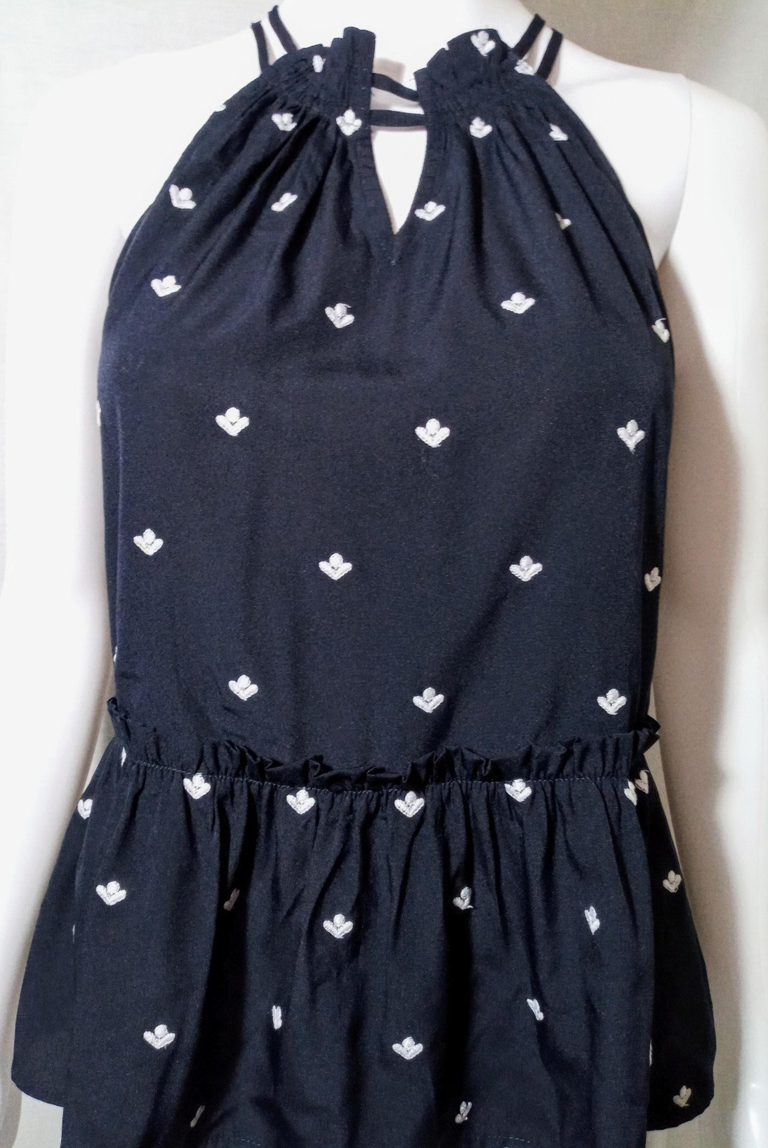 Loft Navy/White Peplum Halter Top