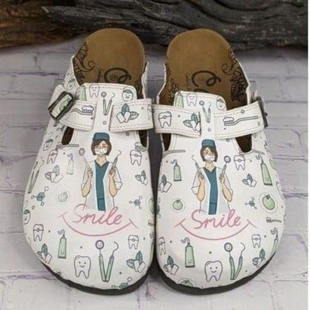 Calceo White 'Smile' Dentist Slip-On Mule Nurse Clogs