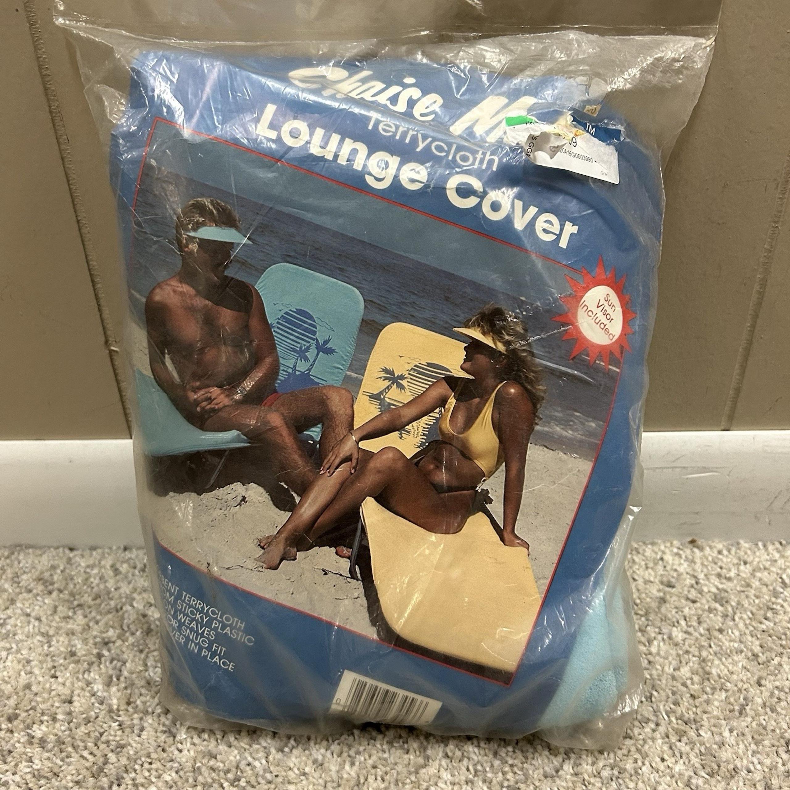 Vintage Chaise Mate Lounge Chair Cover and Visor Blue Deadstock New 1980s Retro