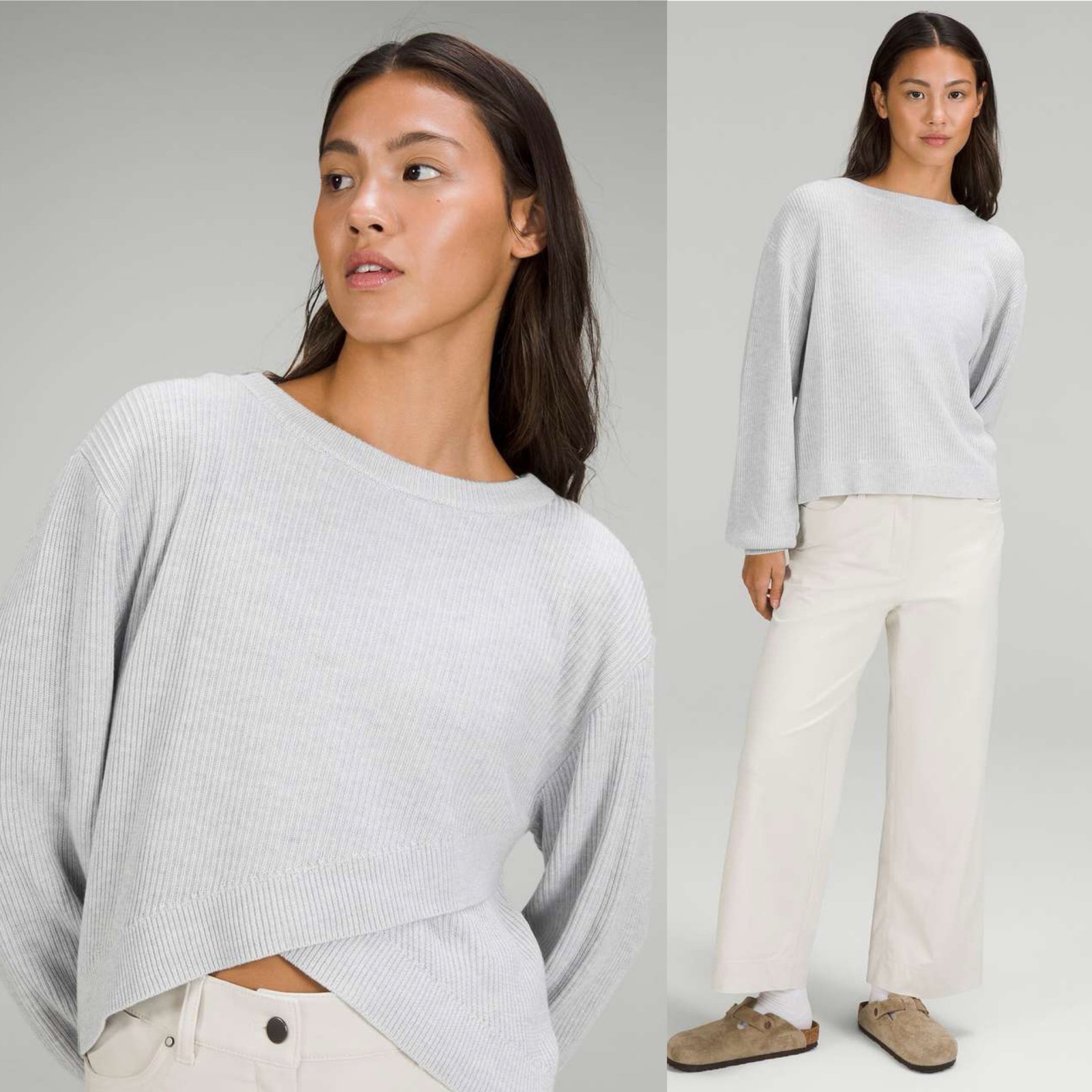 LuluLemon Reversible Crossover Sweater Heathered Core Ultra Light Gray 8