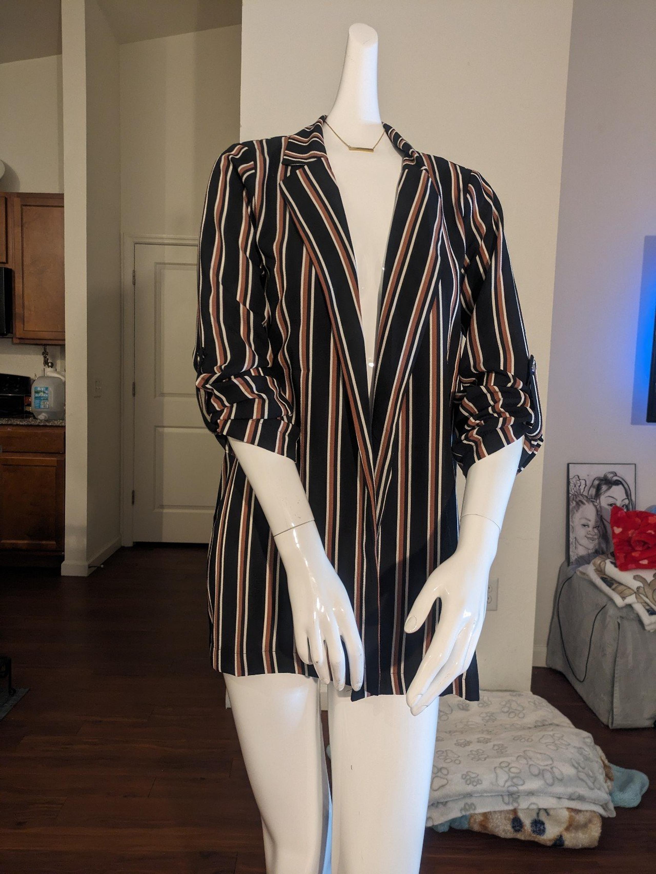 Open Front Striped Blazer