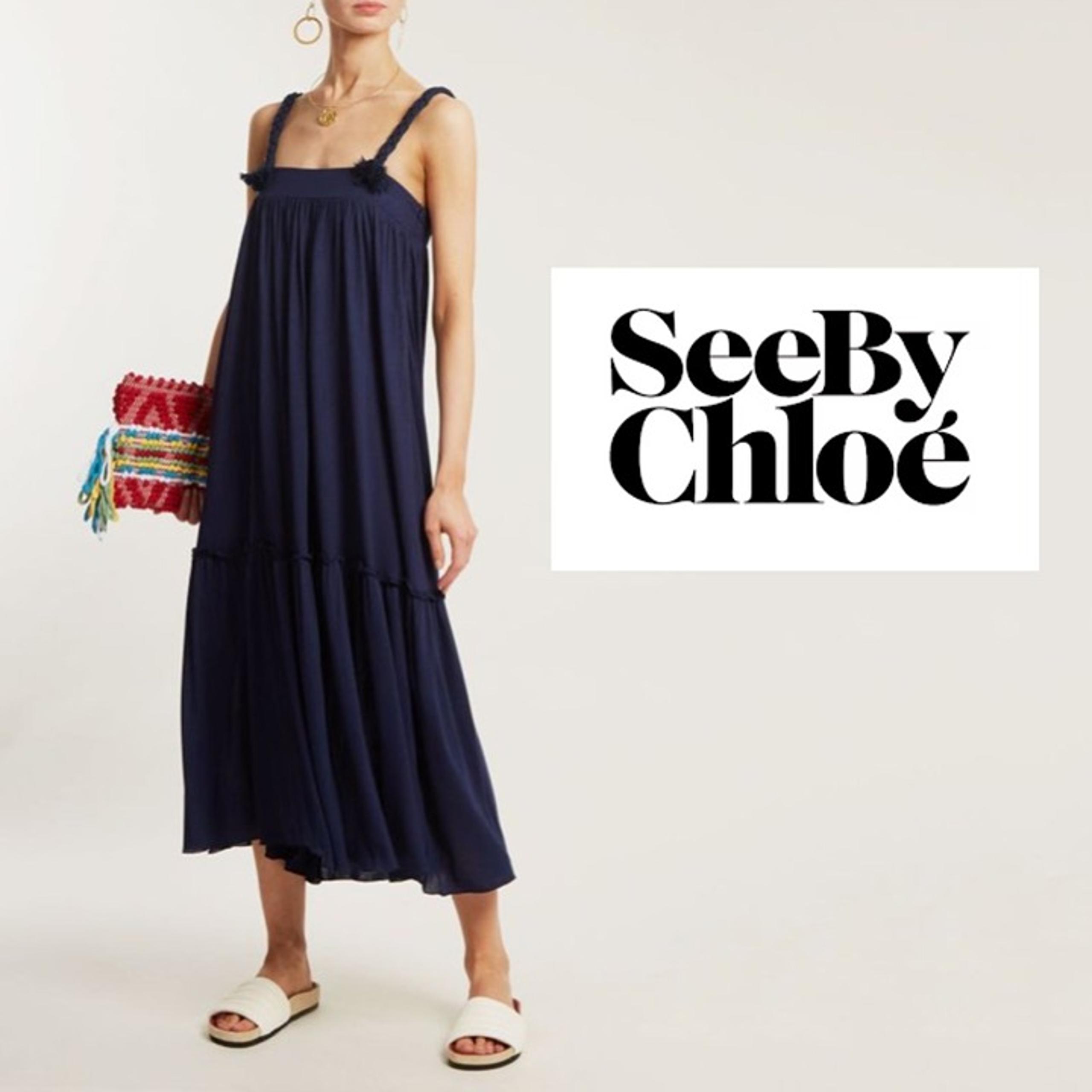 See by Chloé Medium Braid Trim Jersey Dress Anthropologie Blue Sleeveless Midi