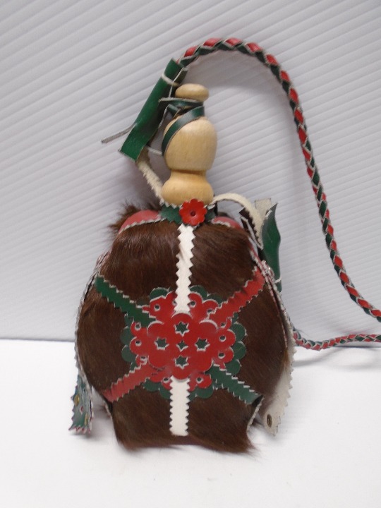 Hungarian Cow Fur and Leather Covered Water Canteen Flask W/ Strap VTG