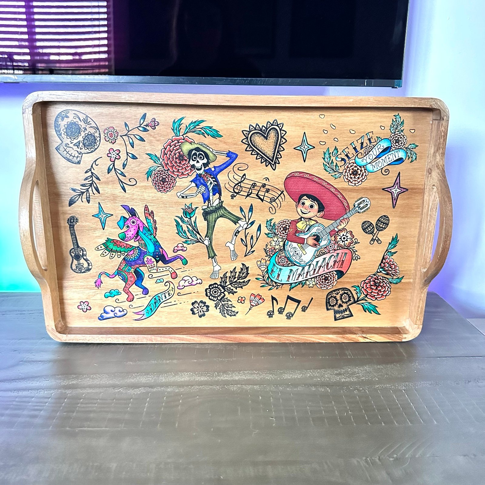 Coco Movie Disney Parks Wooden Tray Miguel, Dante, Hector NEW!