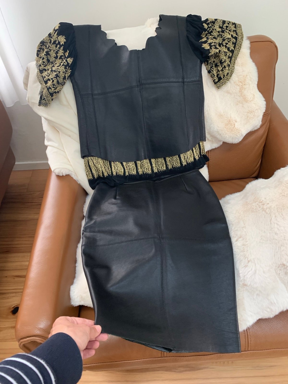 Leather skirt suit