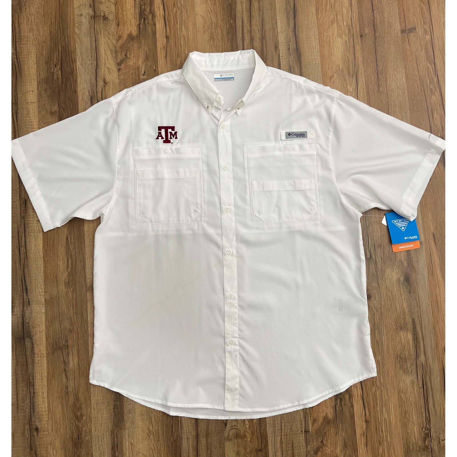 Columbia Texas A&M Tamiami SS Shirt White L 100% Polyester