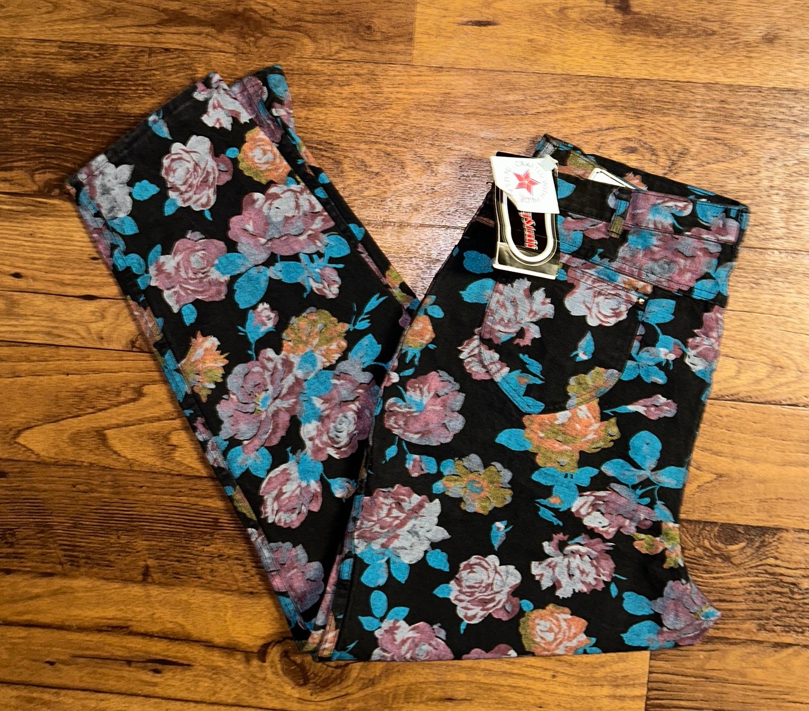 Young Stuff~Vintage Floral Multi-Colors Jeans (Size 34/32) High Rise Jeans~ New