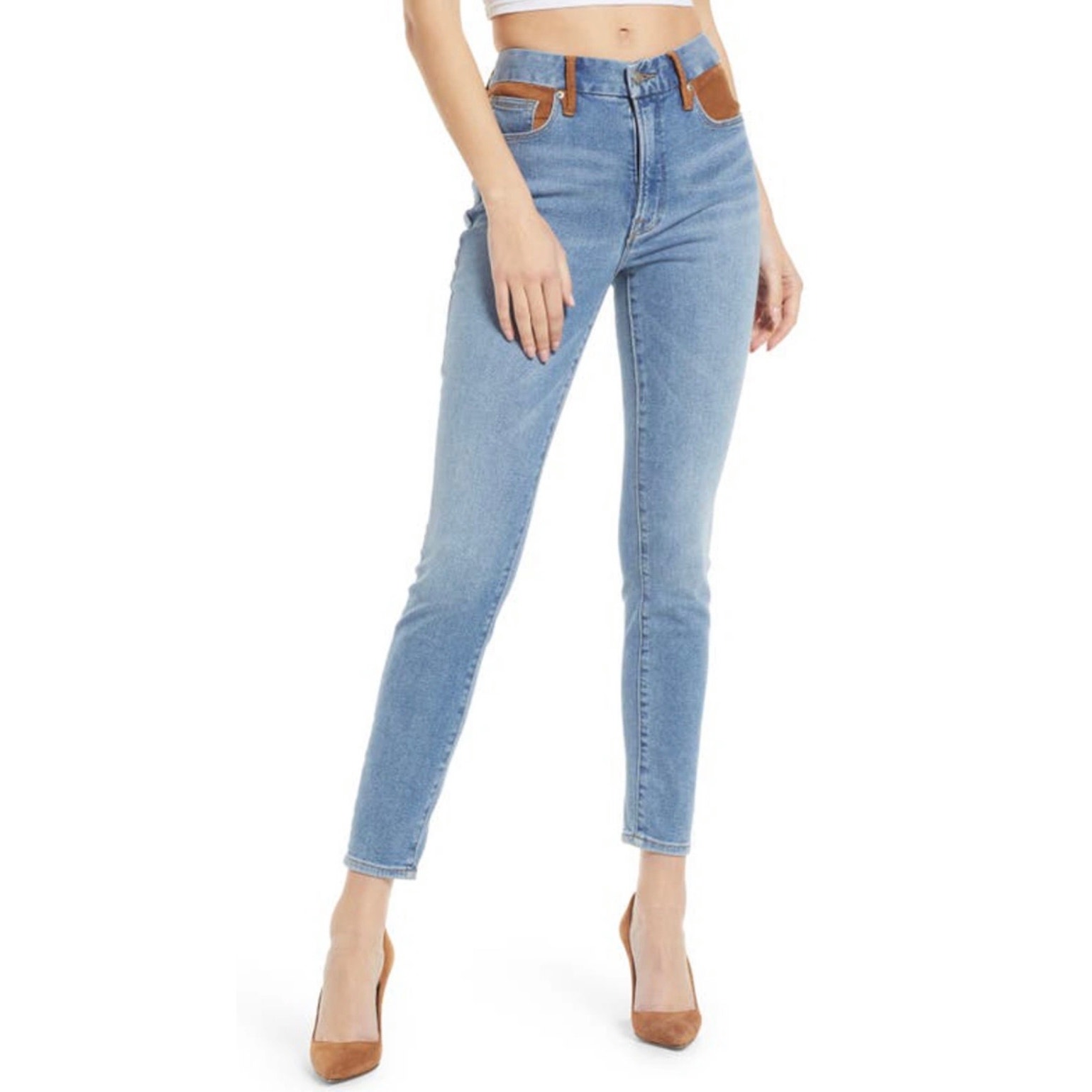 Good American GOOD LEGS SUEDE MIXING SKINNY JEANS NWT Size 4