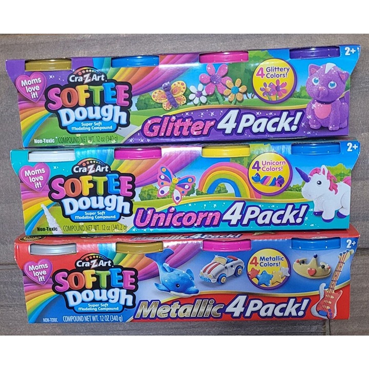 Cra-Z-Art Softee Dough Glitter Unicorn & Metallic (3) 4-Pack Sets Modeling Clay