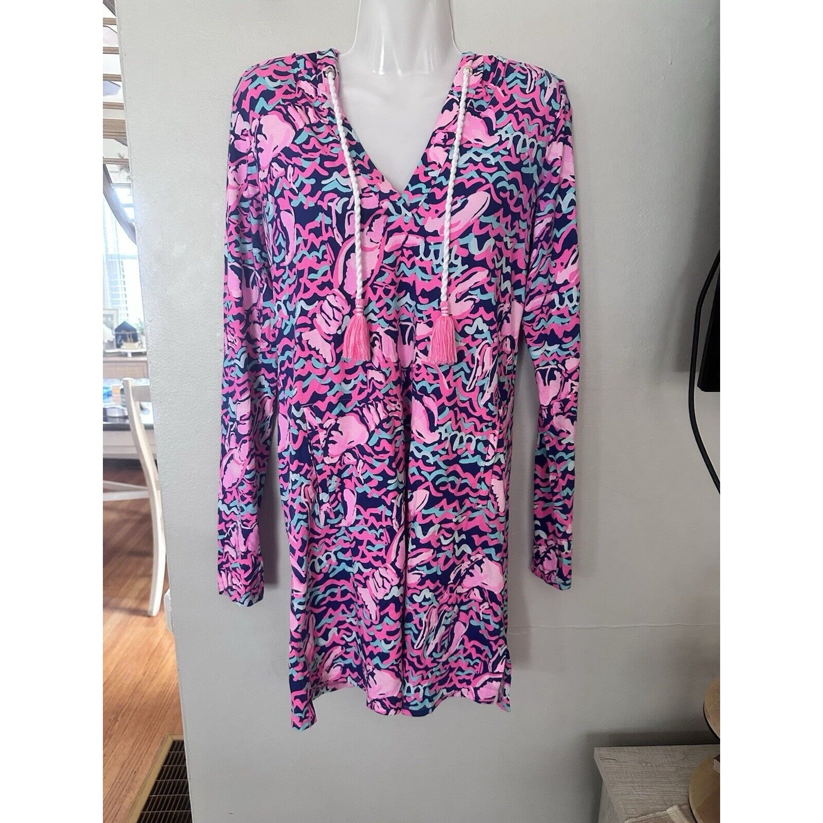 Lilly Pulitzer Women XS Rylie Cover Up Dress Pop Up Lobstah Roll Navy UPF 50