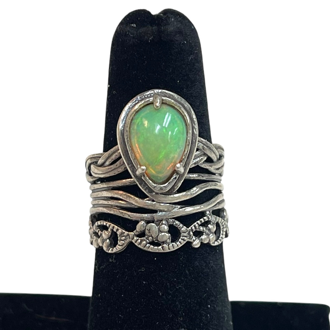 Unique ISRAEL 925 SILVER RING Green Stone Size 5.5