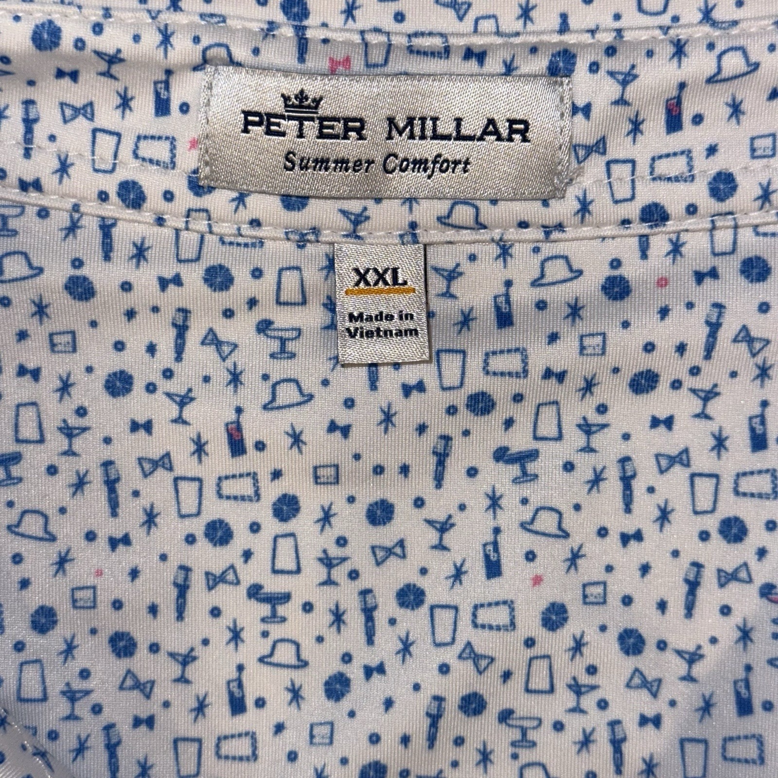 Peter Millar Summer Comfort Cocktails Bow Ties Martini Polo Men's 2XL Blue White